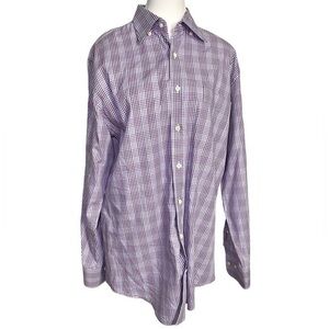 Peter Millar Cotton Purple and Green Plaid Long Sleeve Button Down Shirt